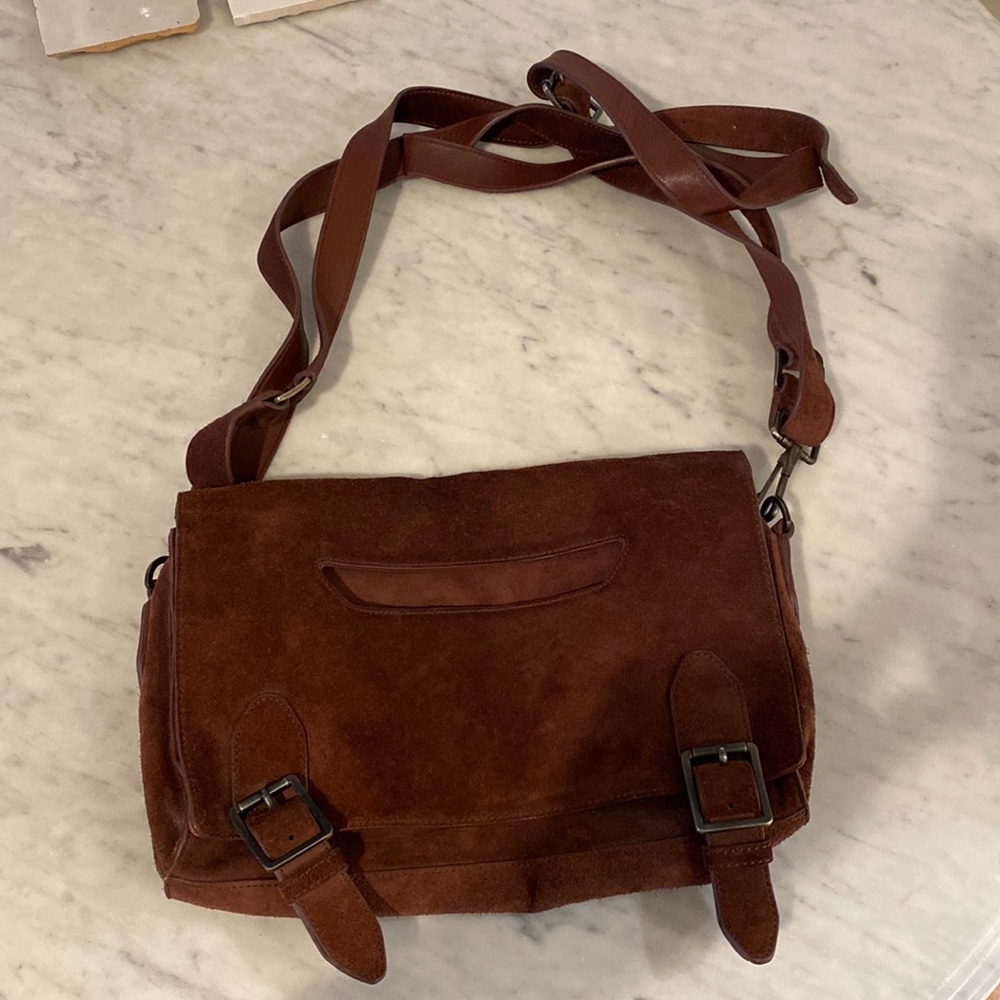 Theyskens’ Theory suede bag/clutch with detachable straps. 12”x8”x2”